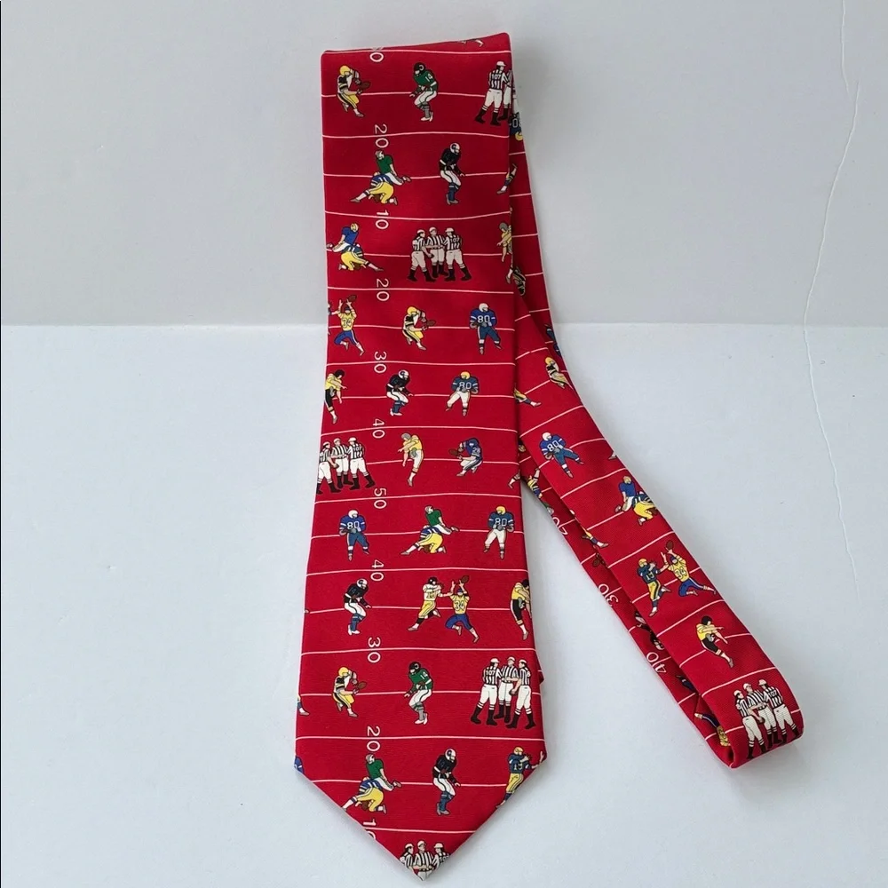 Alynn Neckwear Red Silk “50 Yard Line” Football Tie Necktie